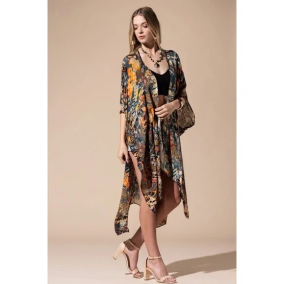 Brookwood Paisley & Animal Print Kimono Open Wrap Top Casual One Size - Picture 1 of 7
